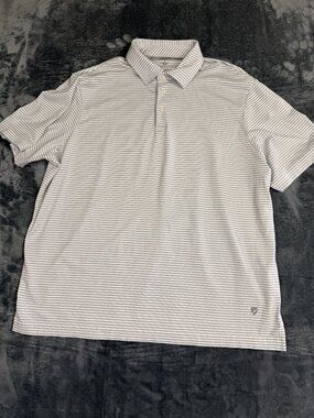 Cremeux Performance Mens Striped Polo Shirt Gray & White XL